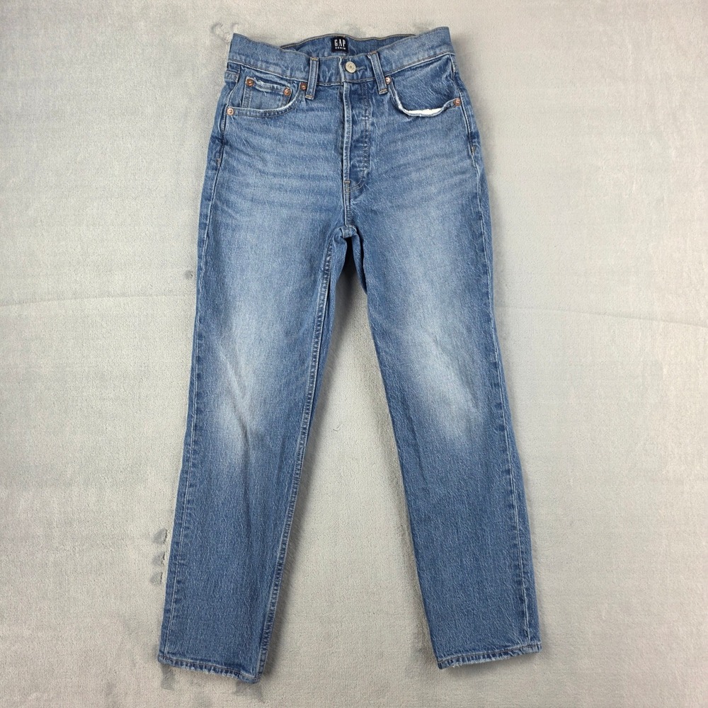 Gap Denim Cheeky Straight Jeans Womens 2/26 Blue High Rise Button‎ Fly Stretch